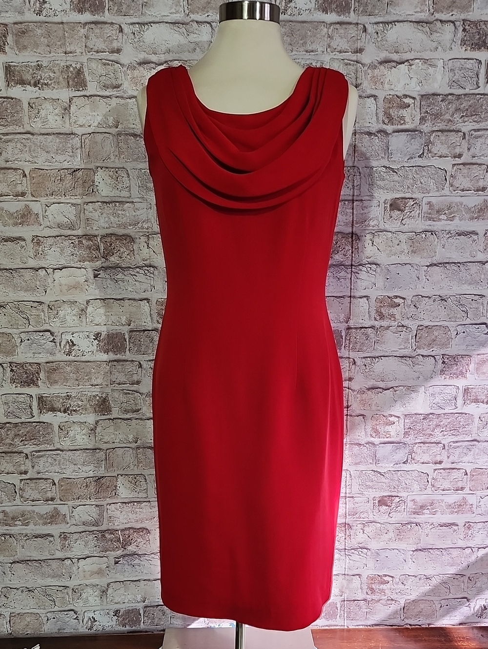 Vintage Spenser Jeremy 100% Silk Red Cowl-Neck Sleeveless Midi Dress Size 6